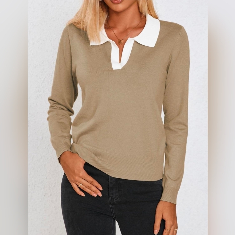 Kate Kasin Polo Sweater Knitted Tops Pullover Sweater
